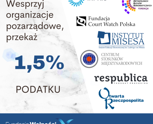 Przekaż część swojego podatku na organizacje pożytku publicznego. To ważne źródło finansowania dla trzeciego sektora, pozwalające na dalszy rozwój i skuteczniejszą realizację celów społecznych. To Ty decydujesz, czy chcesz przekazać swoje pieniądze na cele państwowe, czy na działania organizacji, które działają na rzecz dobra społecznego. Przekazanie 1,5% podatku nie kosztuje Cię nic, a może mieć realny wpływ na rozwój trzeciego sektora i poprawę życia ludzi. To wybór każdego z nas.