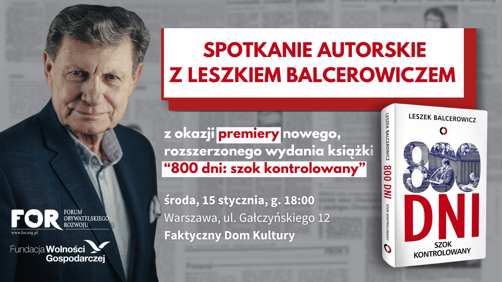 – 17 grudnia 1989 roku w Sejmie nastąpiła „wielka odsłona" programu gospodarczego. Atmosfera była podniosła. Marszałek Kozakiewicz pytał mnie, jak ma uzasadnić posłom, że obrady zwołano na niedzielę. Jak? „Aby posłowie wiedzieli, jaka to ważna sprawa” – wspomina prof. Leszek Balcerowicz w książce poświęconej wielkiemu wysiłkowi transformacji gospodarczej Polski z początku lat 90-tych. FWG jest partnerem wydania.